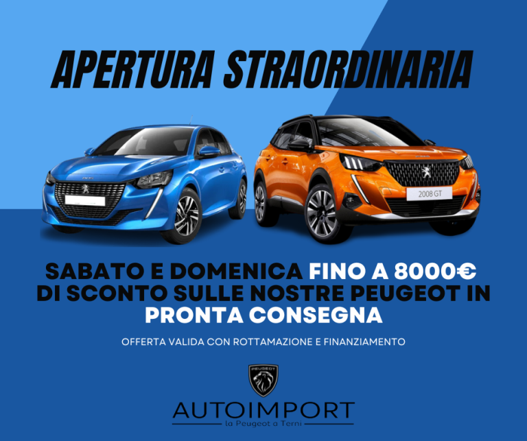 SABATO E DOMENICA FINO A 8000€ DI SCONTO SULLE NOSTRE PEUGEOT IN PRONTA CONSEGNA